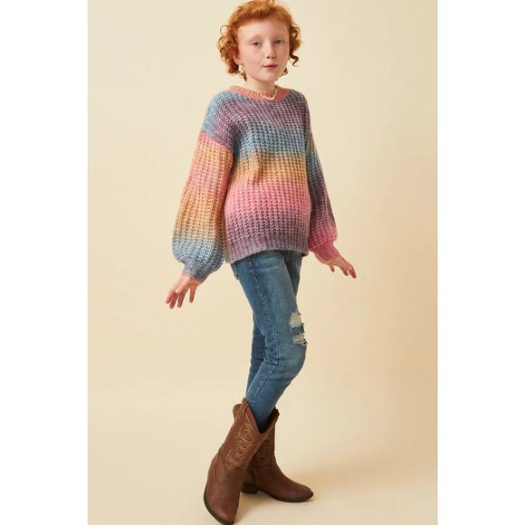 HAYDEN Paige Girls Ombre Rainbow Chunky Knit Sweater Large - Picture 1 of 6